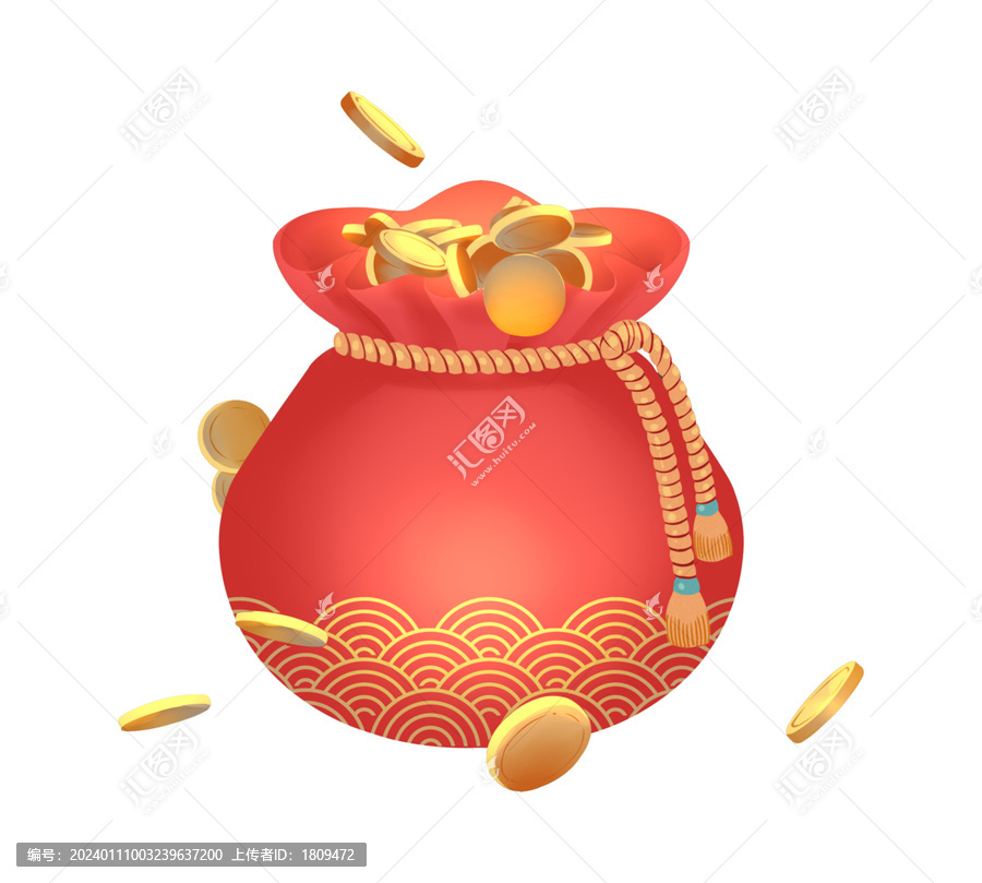 水波紋紅色福袋裝滿金幣