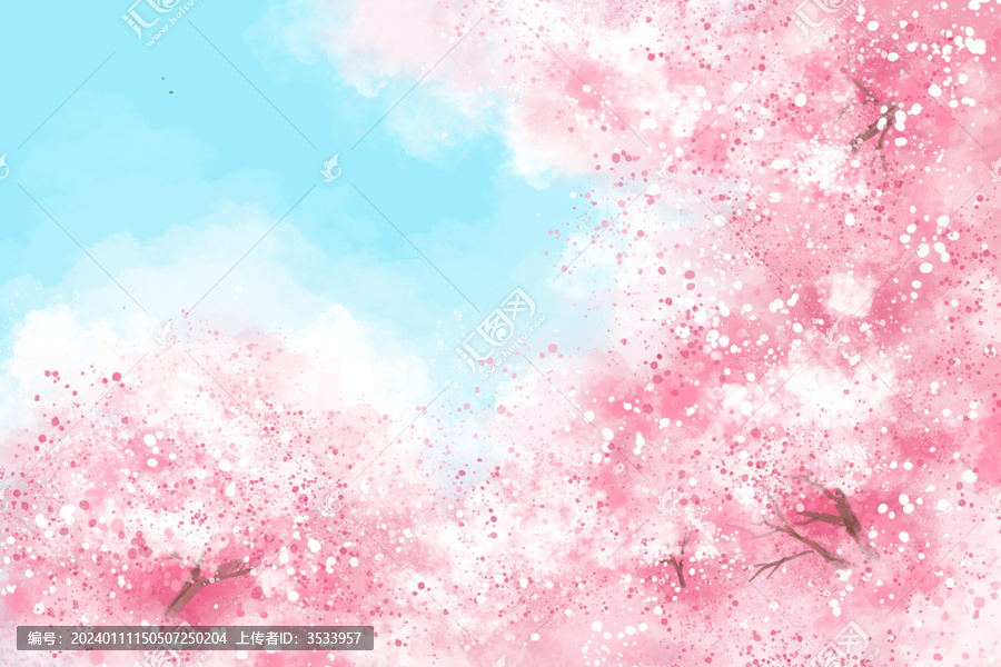 春天夏天粉色小清新開(kāi)花的櫻花樹(shù)