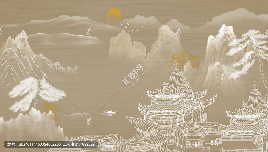新中式樓閣背景墻