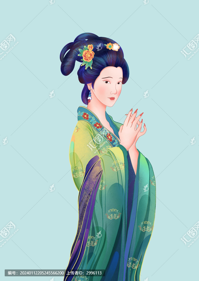 手繪國(guó)潮仕女圖