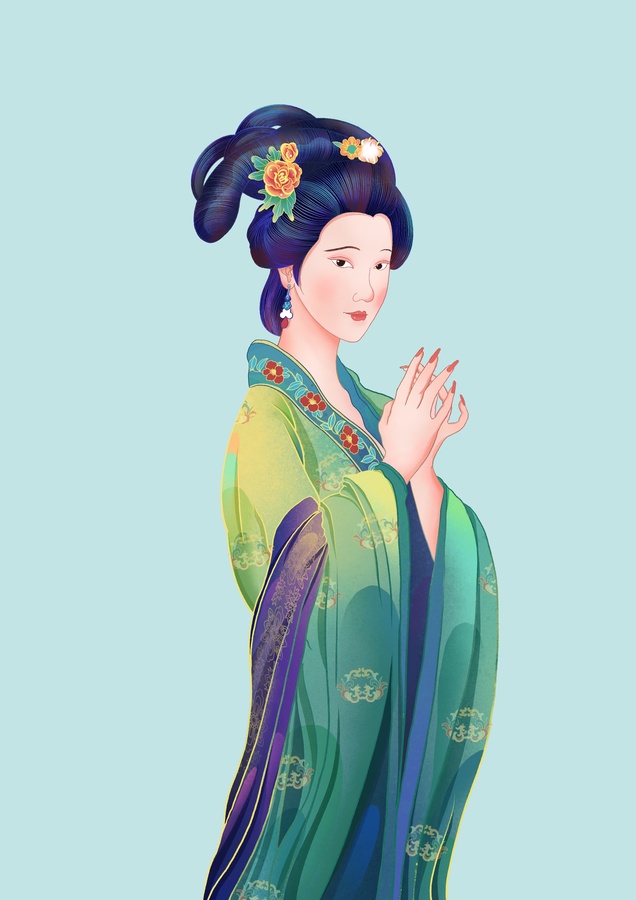 手繪國(guó)潮仕女圖