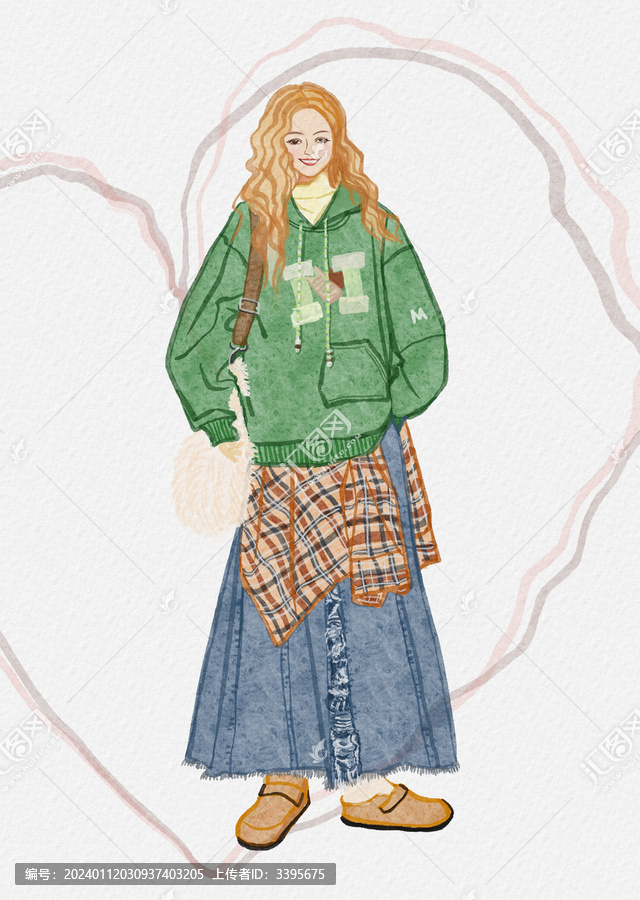 手繪人物動作穿搭模特插畫海報