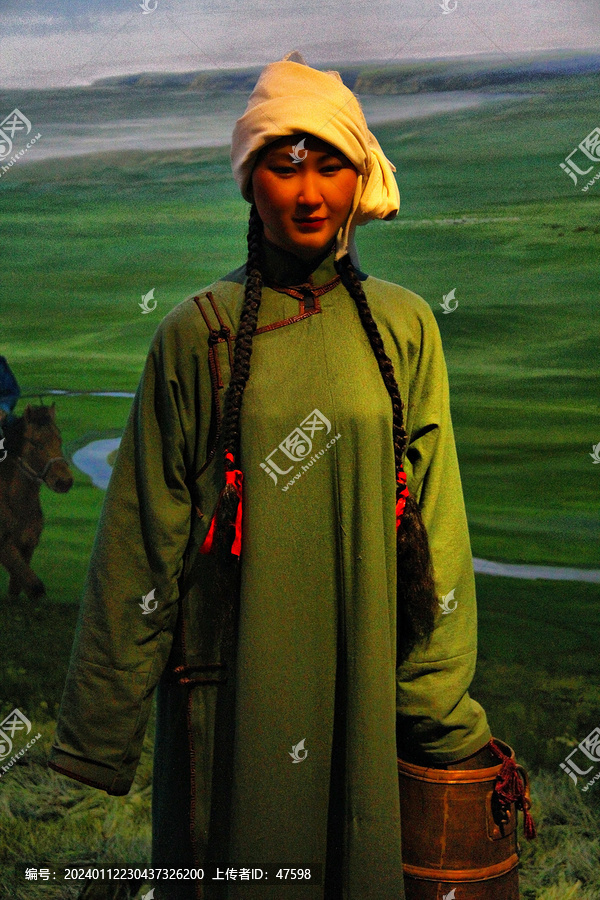 蒙古族女子生活场景蜡像