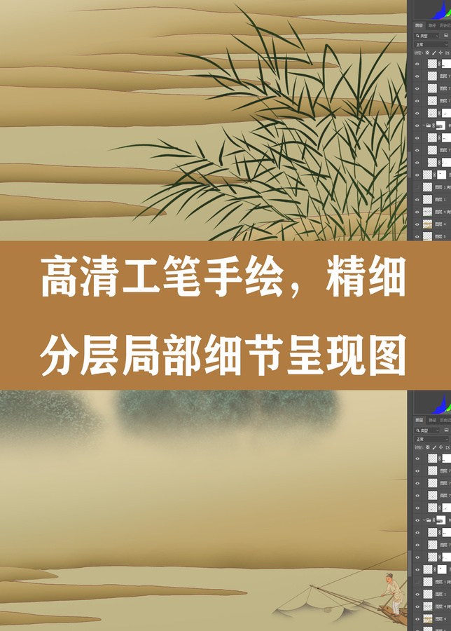 精細(xì)工筆青綠山水插畫煙江勝覽圖