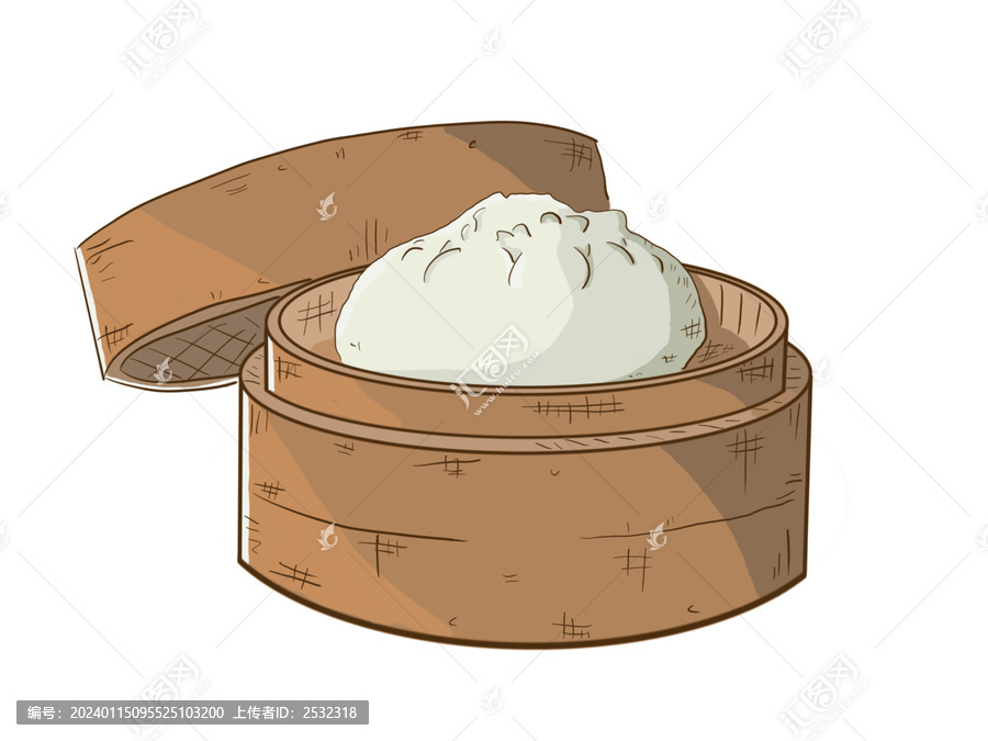 蒸籠小籠包子手繪美食插畫