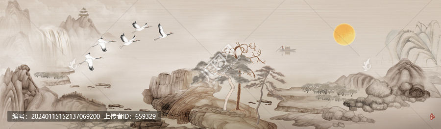 新中式水墨山水背景墻