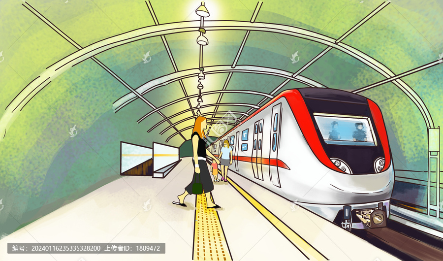 地鐵站候車背景插畫