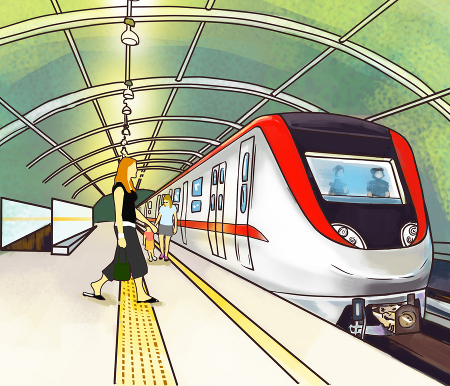 地鐵站候車背景插畫