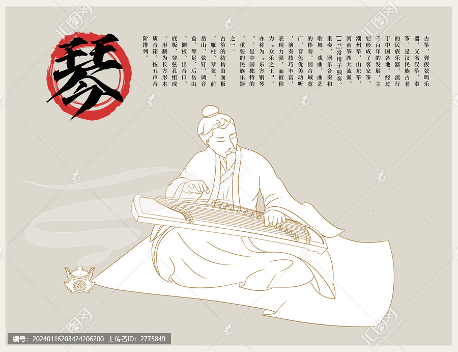 古琴白描