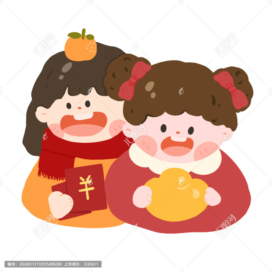 拜年娃娃卡通扁平插畫(huà)