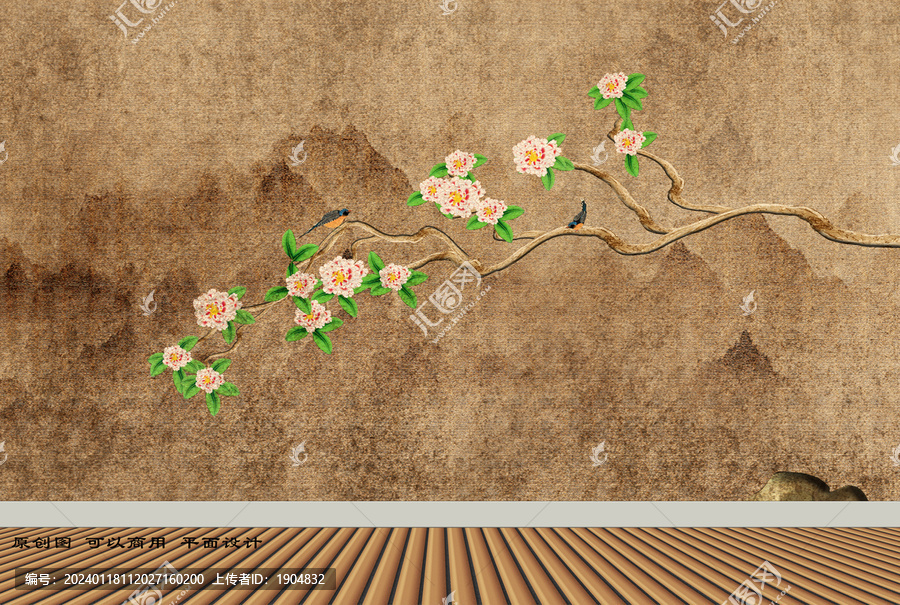 原創(chuàng)花鳥背景墻