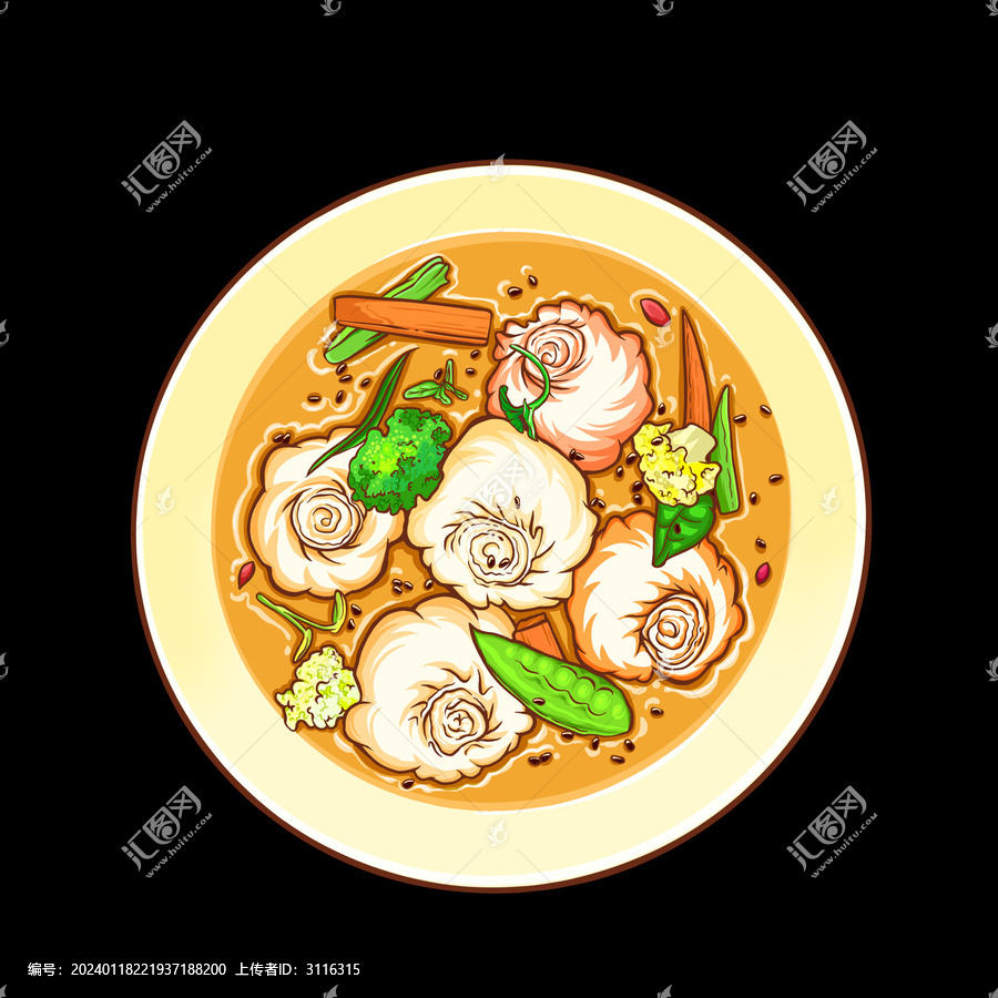 手繪包子插圖早餐
