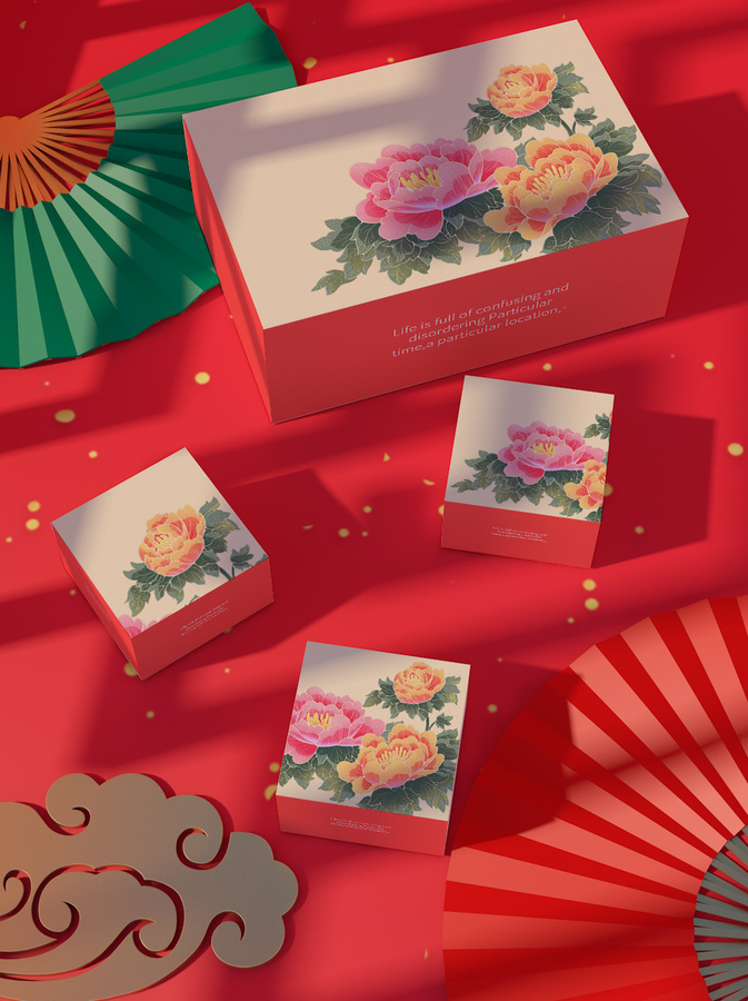 國(guó)潮風(fēng)牡丹花插畫裝飾元素