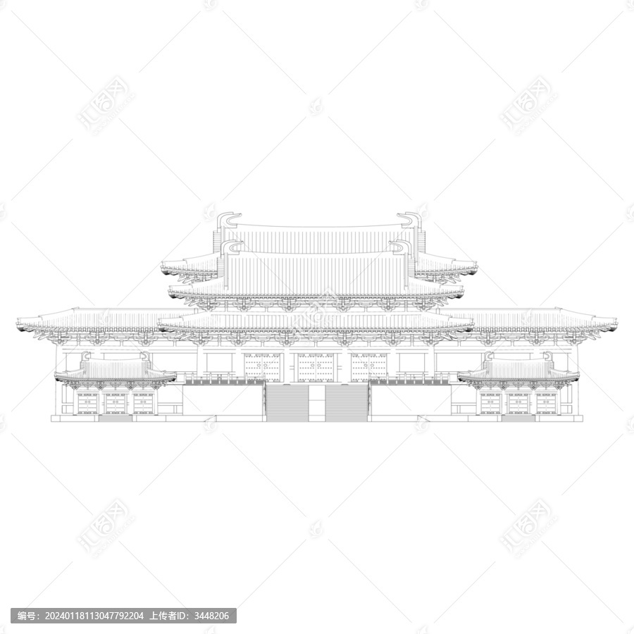 唐風(fēng)建筑群正立面線稿