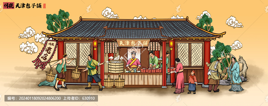 天津包子鋪插畫
