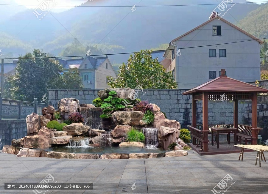 庭院塑石假山流水效果圖設計方案