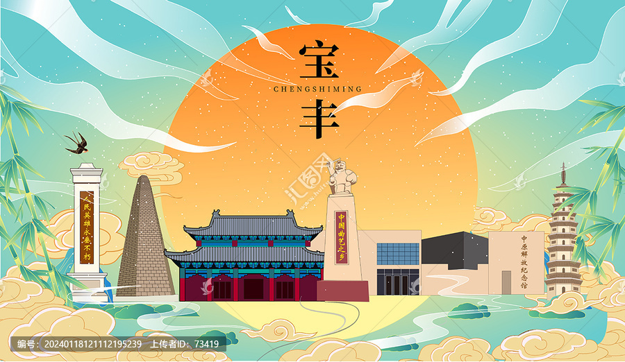 寶豐市國潮中秋節日海報插畫