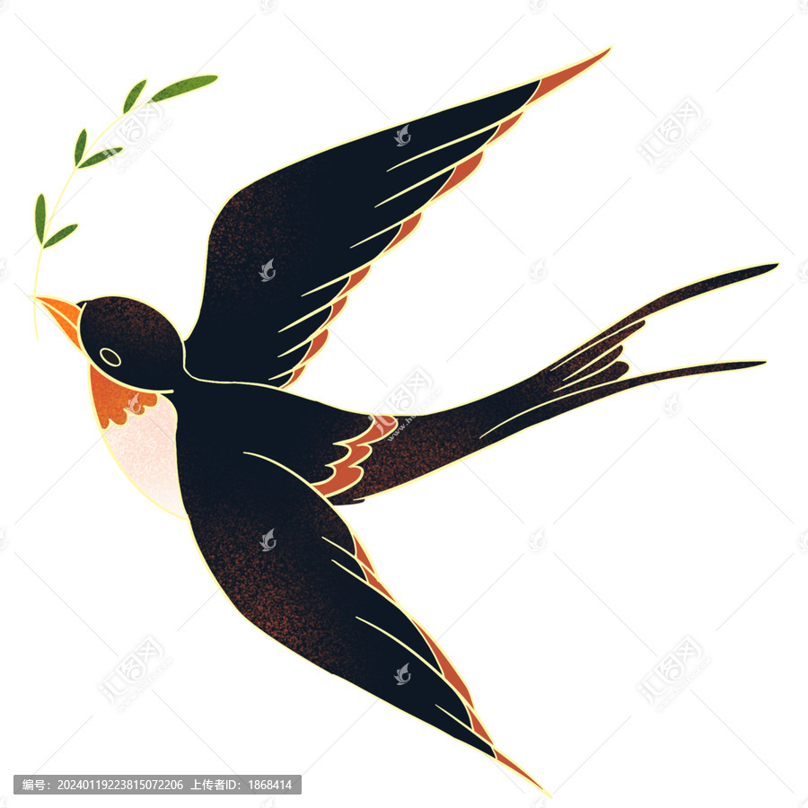 簡約燕子鳥手繪插畫