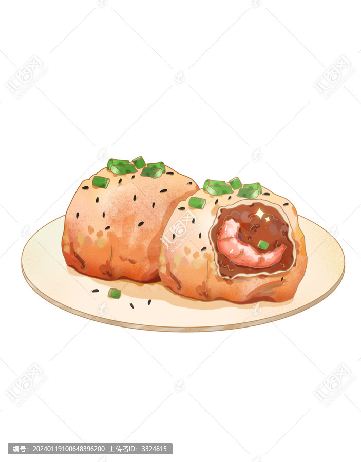 生煎包手繪食物插畫