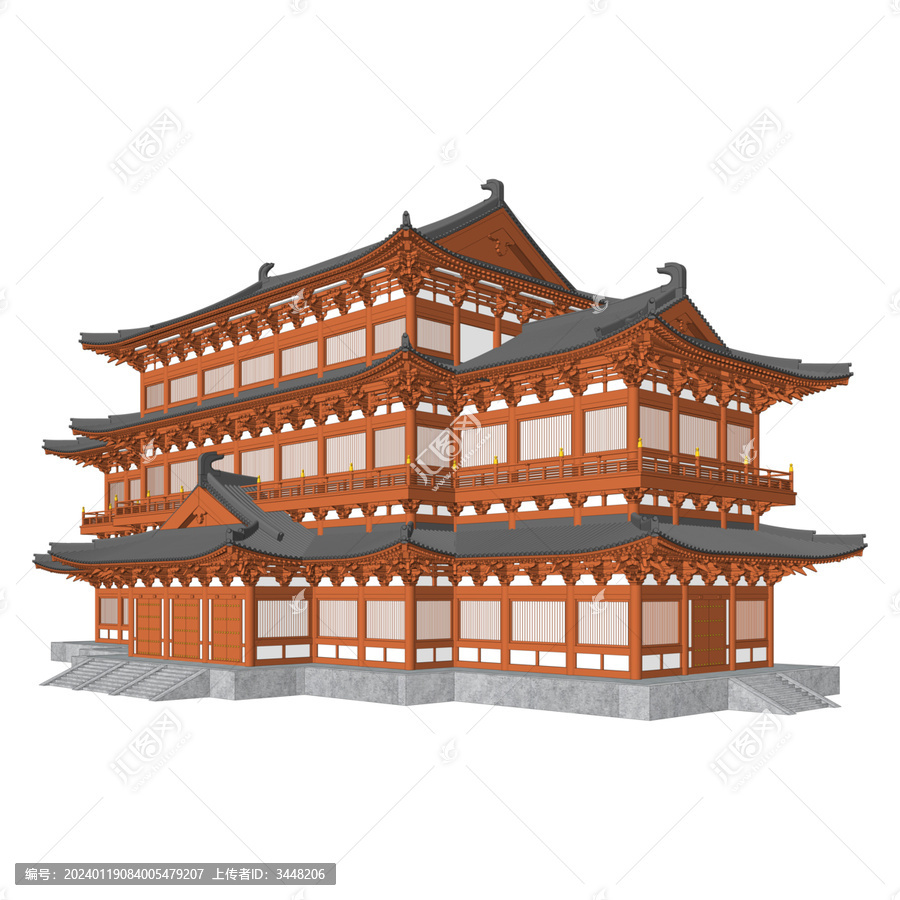 唐風(fēng)藏經(jīng)閣軸測(cè)效果
