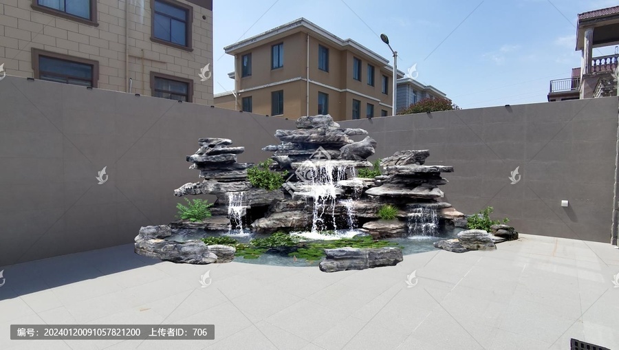 庭院靈璧石假山PSD效果圖方案