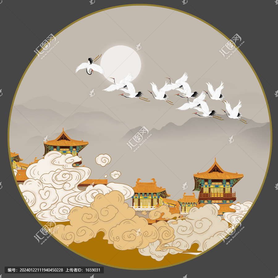 圓形古建筑掛畫