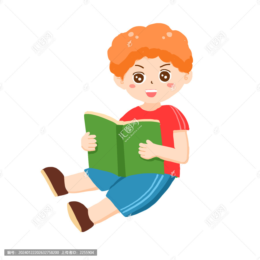 手繪卡通小孩開學(xué)看書免摳元素