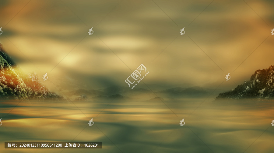 金色山水場景未來空間感背景
