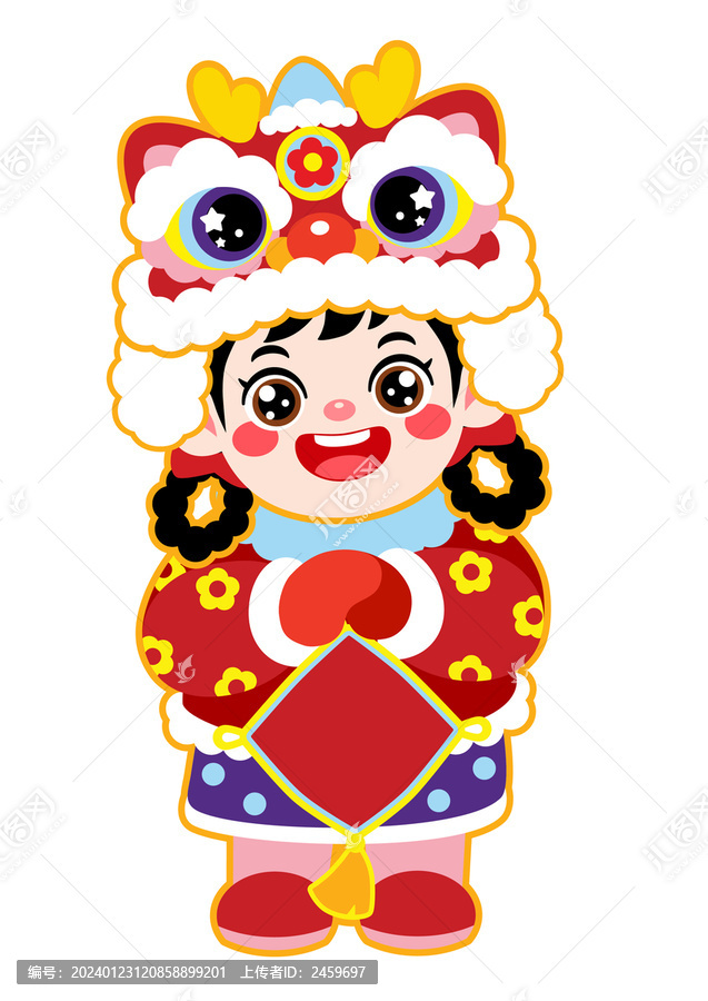 新年春節(jié)拜年福娃女孩矢量插畫