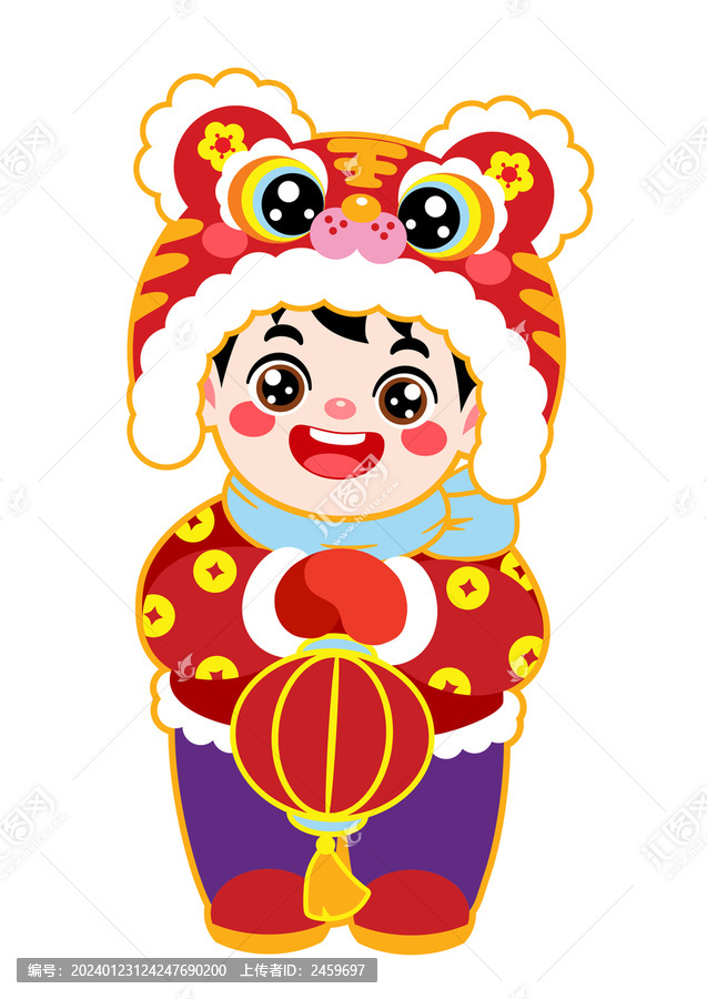 新年春節(jié)拜年虎頭帽福娃男孩矢量