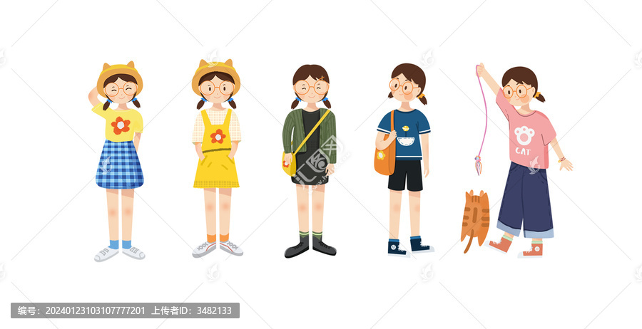 一組扁平人物女孩