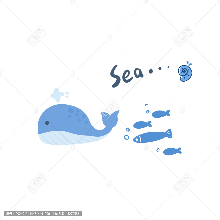 卡通海洋動物插畫鯨魚印花圖案