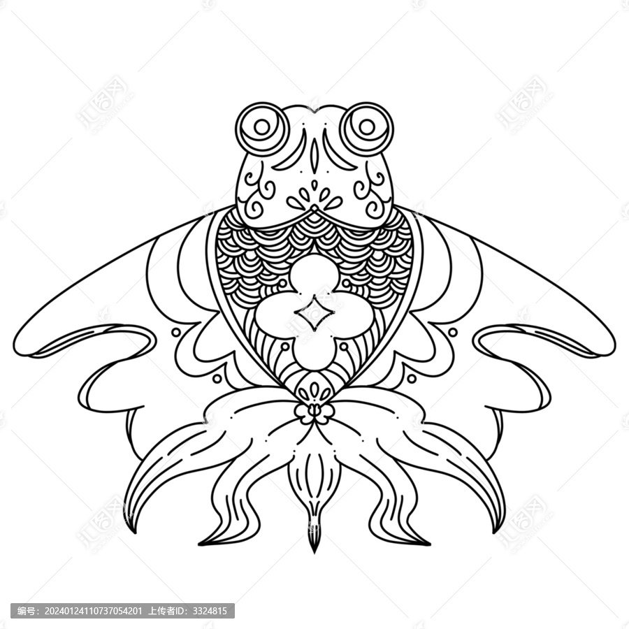 金魚風(fēng)箏手繪黑白線稿