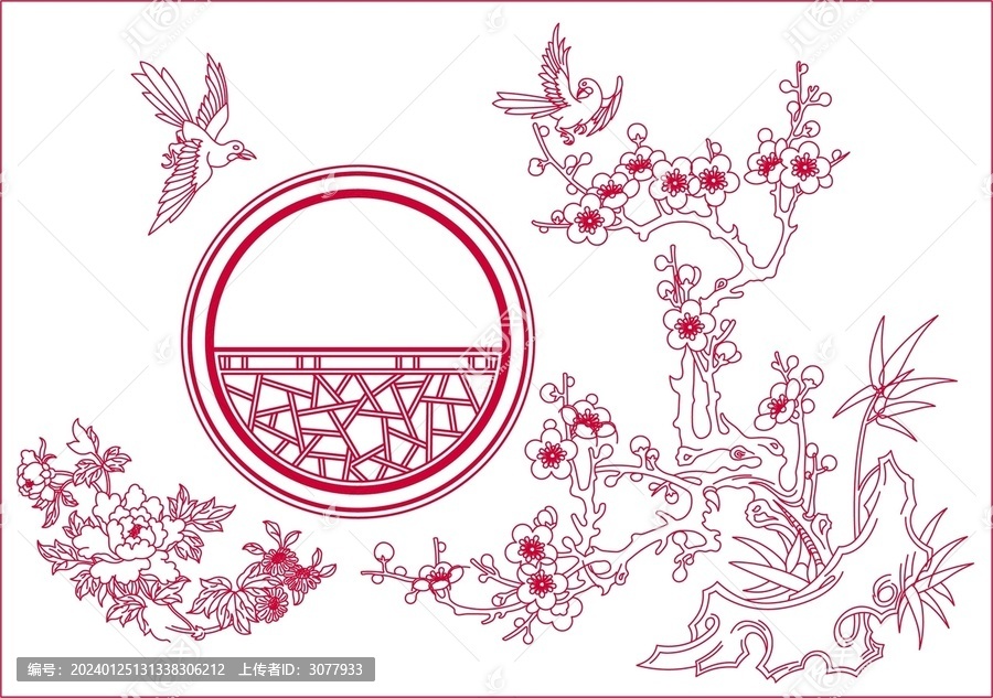 圆形漏窗花鸟腊梅
