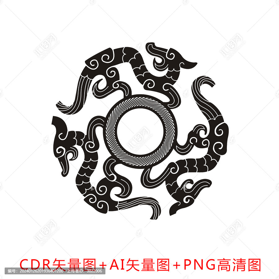 中式古典圆形龙环图案
