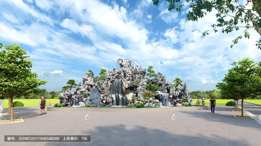 廣場(chǎng)太湖石假山流水效果圖設(shè)計(jì)