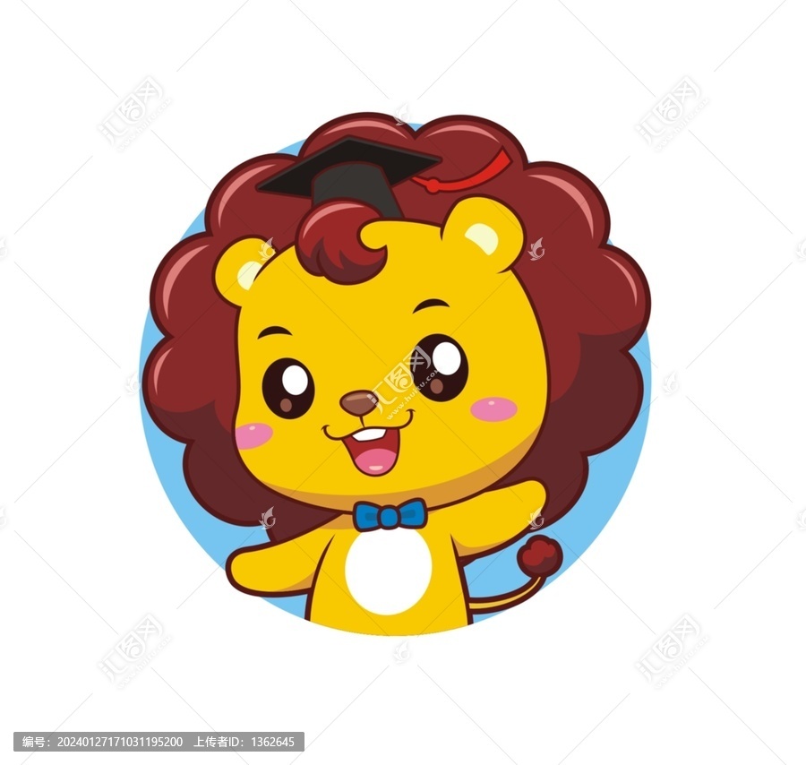 卡通可愛小獅子博士頭像矢量圖