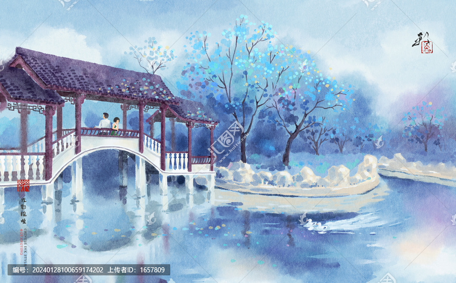 情侶唯美插畫