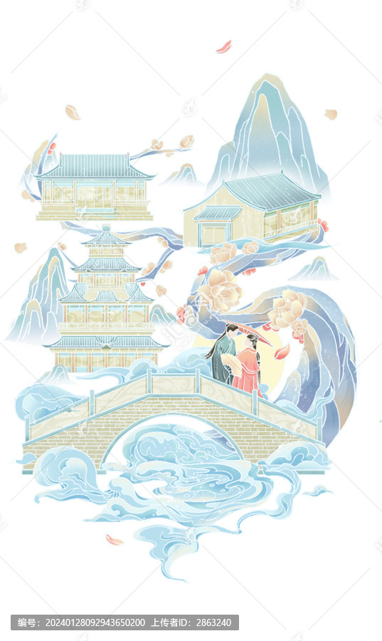 中國風(fēng)建筑節(jié)日節(jié)氣插畫