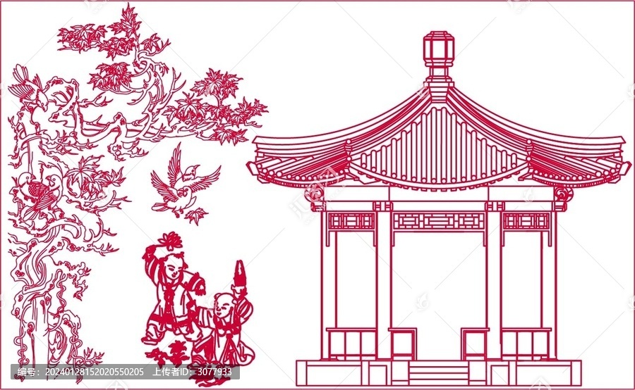 香椿亭子童子圖