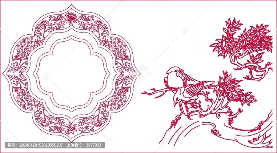 鸚鵡桃花花窗圖