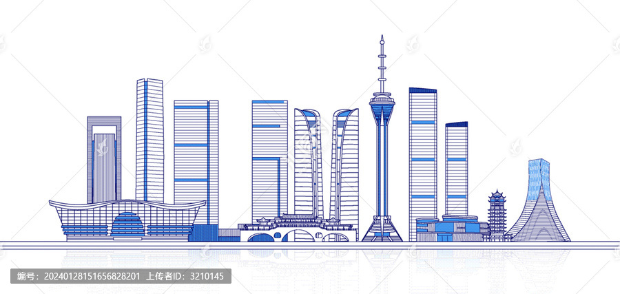 成都城市天際線矢量地標(biāo)建筑插畫