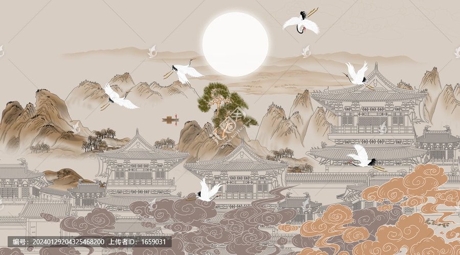 中式樓閣山水裝飾畫