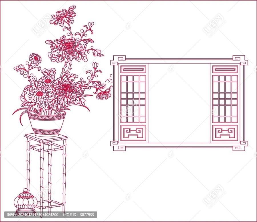 菊花花瓶花窗