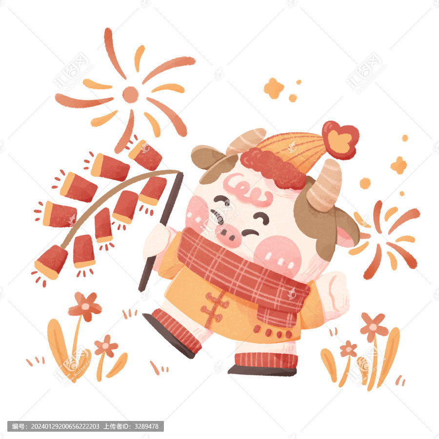 小牛放炮兒童插畫