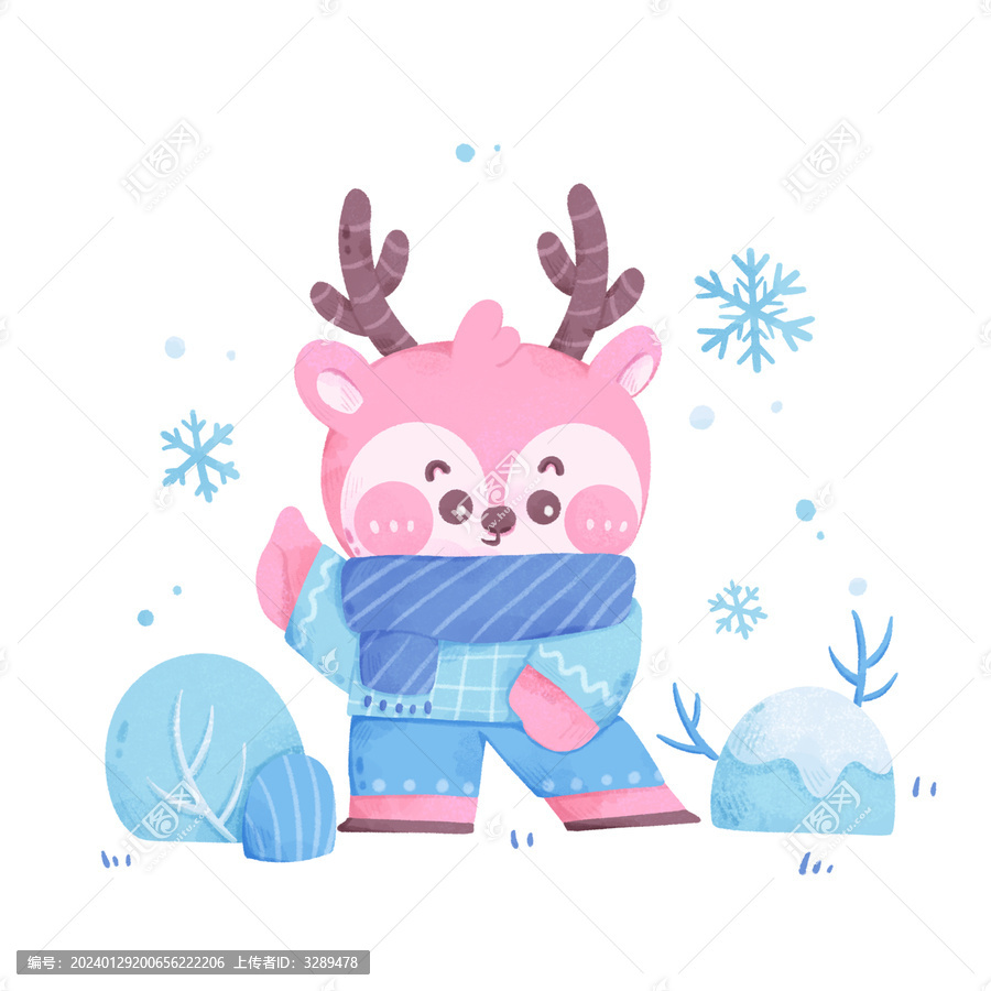 小鹿雪花兒童插畫