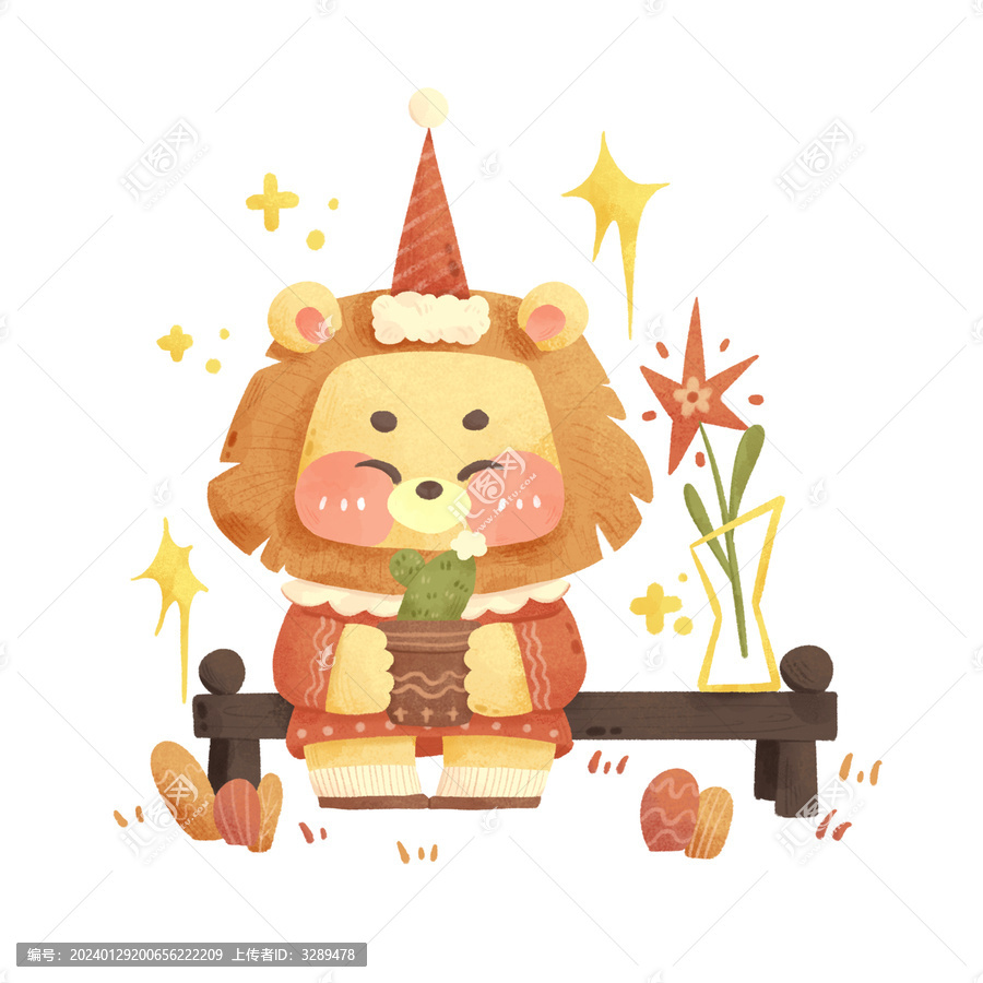 獅子捧花兒童插畫