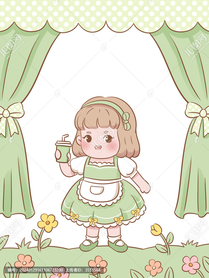 卡通可愛奶茶小女孩