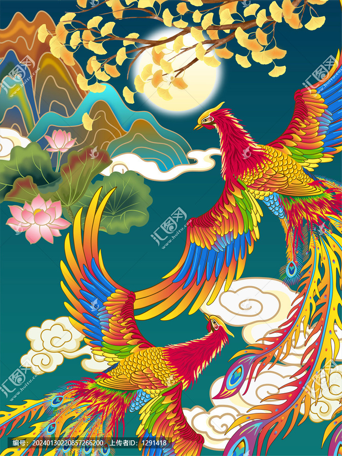 鳳凰山水國潮插畫