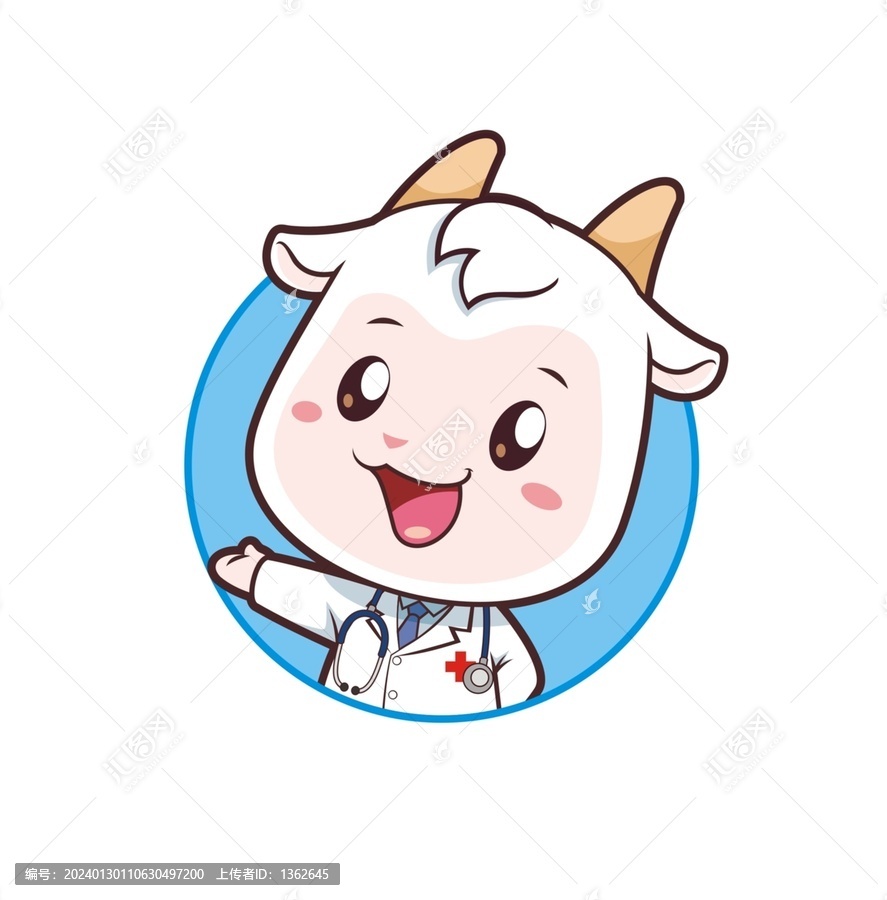 卡通可愛小羊醫(yī)生頭像矢量圖